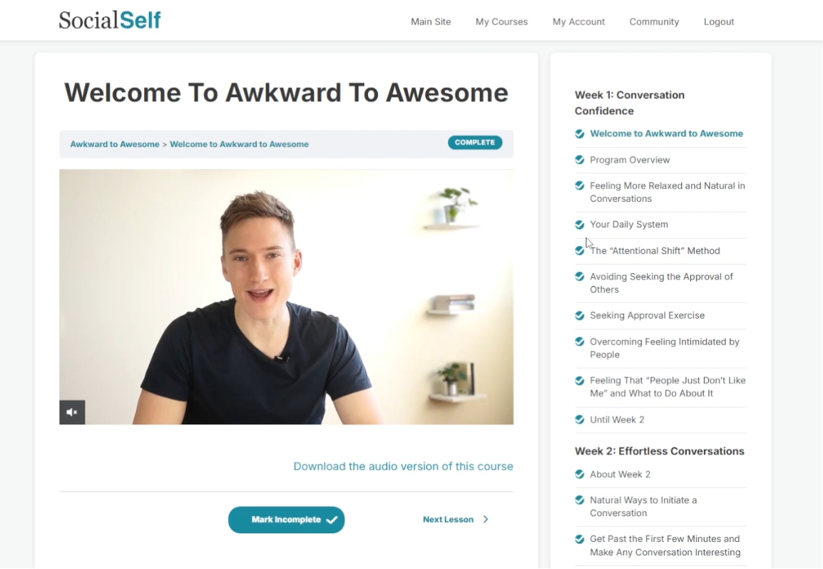 The Awkward to Awesome course dashboard and module layout